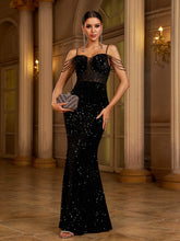 Black Corset Embroidered Sequin Cocktail Dress